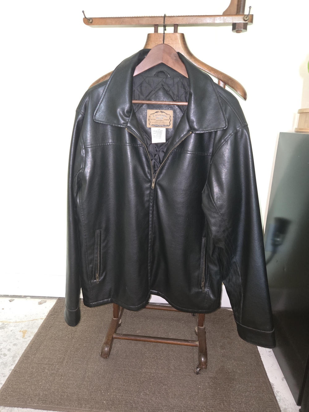 Whispering Smith Men's Faux Leather Jacket Black Size L Quilted Lining Moto Bomb